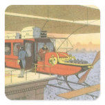 Vintage Science Fiction Airplane Helicopter Limo Square Sticker