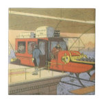 Vintage Science Fiction Airplane Helicopter Limo Tile