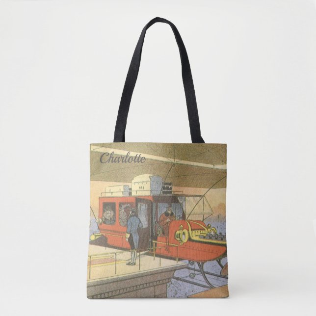 Vintage Science Fiction Airplane Helicopter Limo Tote Bag (Front)