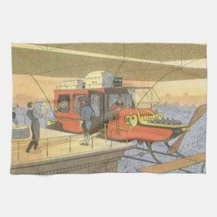 Vintage Science Fiction Airplane Helicopter Limo Towel