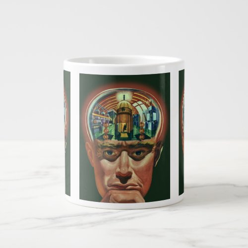 Vintage Science Fiction Alien Brain in Laboratory Large Coffee Mug