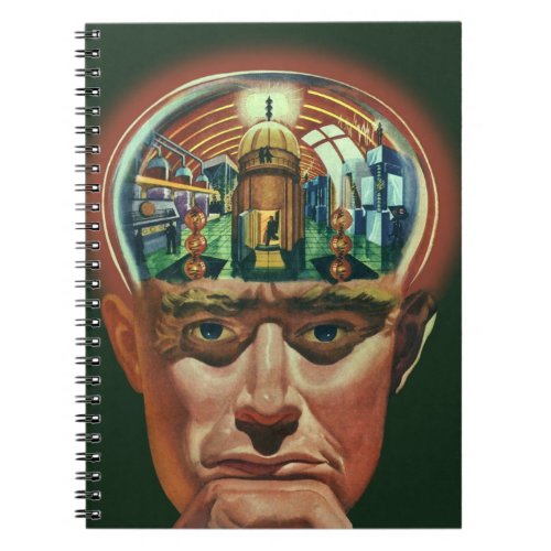 Vintage Science Fiction Alien Brain in Laboratory Notebook