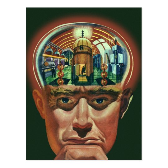 Vintage Science Fiction Alien Brain In Laboratory Postcard Zazzle Com