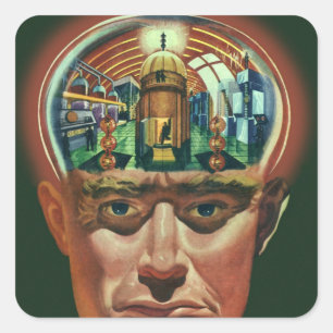Vintage Science Fiction, Alien Brain in Laboratory Square Sticker