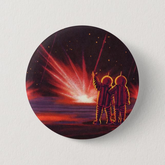 Vintage Science Fiction Alien Red Planet Explosion Button (Front)