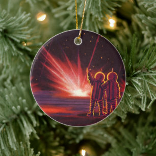 Vintage Science Fiction Alien Red Planet Explosion Ceramic Ornament