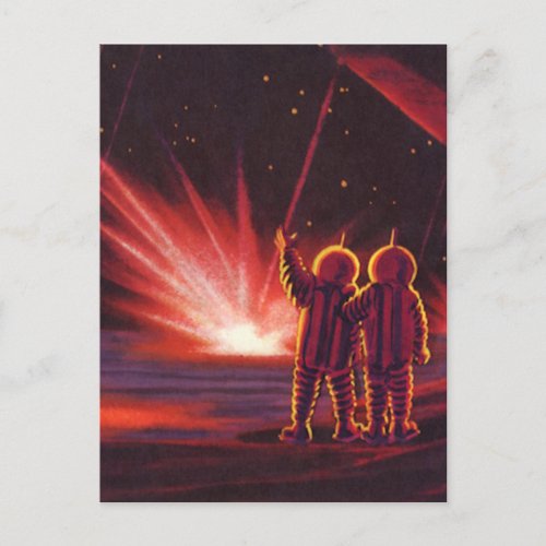 Vintage Science Fiction Alien Red Planet Explosion Postcard