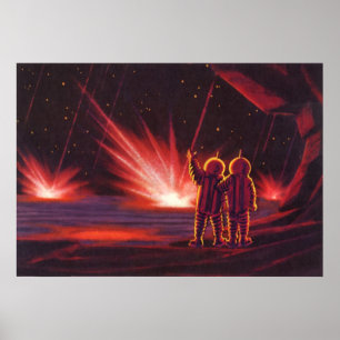 Vintage Science Fiction Alien Red Planet Explosion Poster