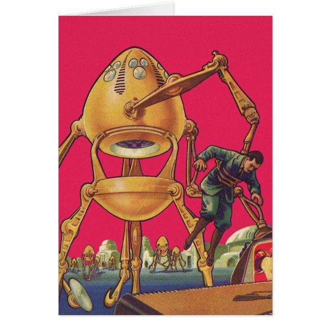 Vintage Science Fiction Alien Robot Captures Man Cards (Front)
