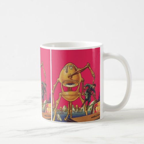 Vintage Science Fiction Alien Robot Captures Man Coffee Mug