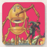 Vintage Science Fiction Alien Robot Captures Man Drink Coaster