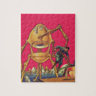 Vintage Science Fiction Alien Robot Captures Man Jigsaw Puzzle