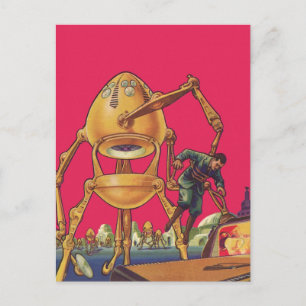 Vintage Science Fiction Alien Robot Captures Man Postcard