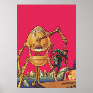 Vintage Science Fiction Alien Robot Captures Man Poster