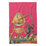Vintage Science Fiction Alien Robot Captures Man Towel