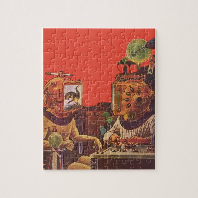 Vintage Science Fiction, Alien Steam Punk Helmets Jigsaw Puzzle (Vertical)