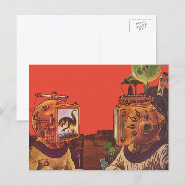 Vintage Science Fiction, Alien Steam Punk Helmets Postcard (Front/Back)