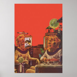 Vintage Science Fiction, Alien Steam Punk Helmets Poster