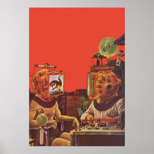 Vintage Science Fiction, Alien Steam Punk Helmets Poster (Front)