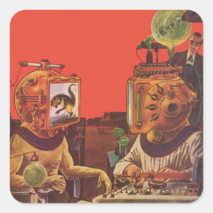 Vintage Science Fiction, Alien Steam Punk Helmets Square Sticker