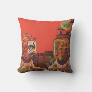 Vintage Science Fiction, Alien Steam Punk Helmets Throw Pillow