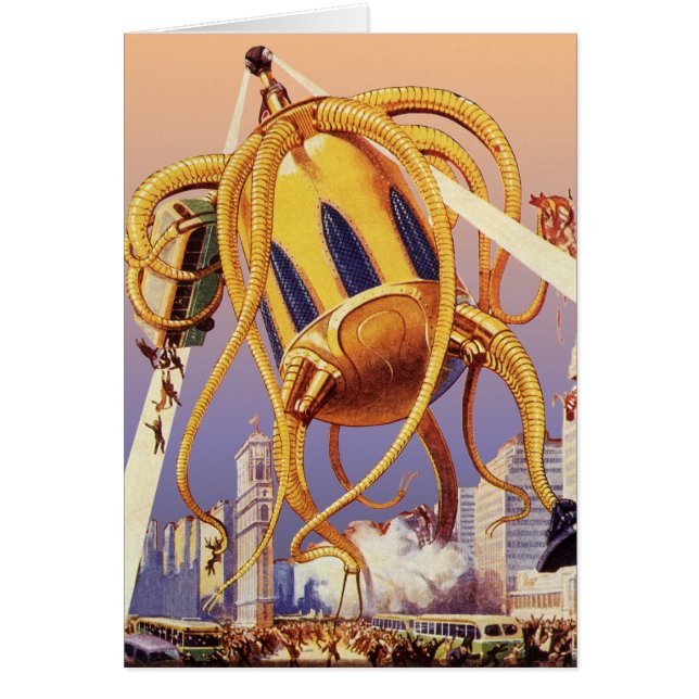 Vintage Science Fiction Alien War Invasion Octopus Cards (Front)