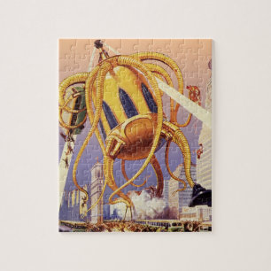 Vintage Science Fiction Alien War Invasion Octopus Jigsaw Puzzle