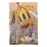 Vintage Science Fiction Alien War Invasion Octopus Kitchen Towel