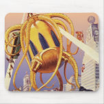 Vintage Science Fiction Alien War Invasion Octopus Mouse Pad
