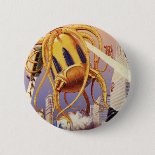 Vintage Science Fiction Alien War Invasion Octopus Pinback Button