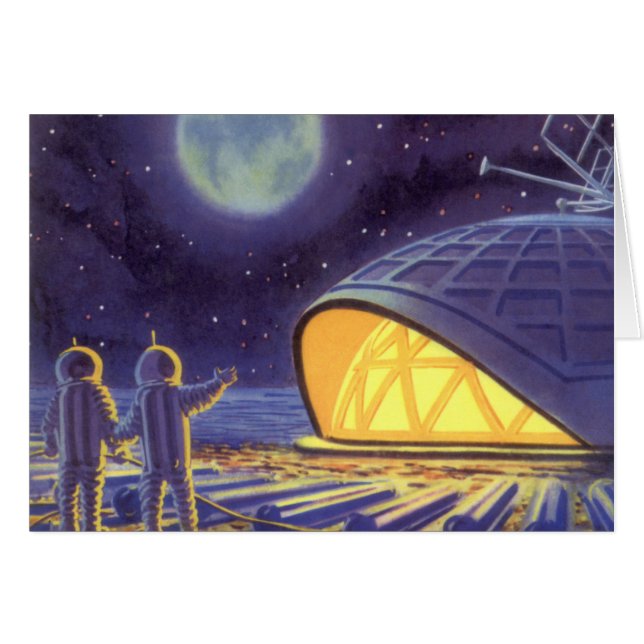 Vintage Science Fiction Aliens on Blue Planet Moon (Front Horizontal)