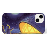 Vintage Science Fiction Aliens on Blue Planet Moon Case-Mate iPhone 14 Case