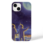 Vintage Science Fiction Aliens on Blue Planet Moon Case-Mate iPhone 14 Case
