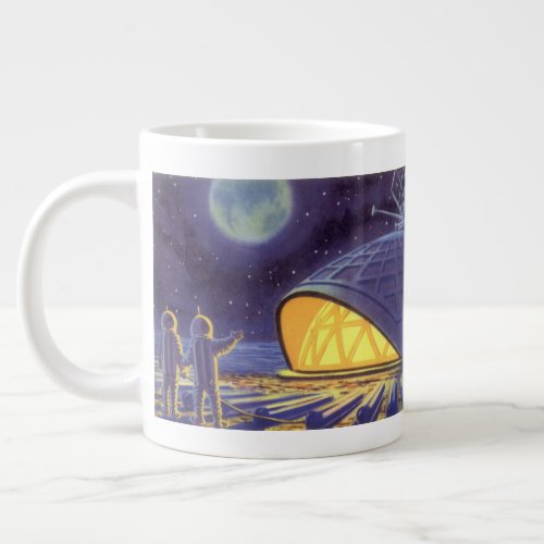 Vintage Science Fiction Aliens on Blue Planet Moon Giant Coffee Mug