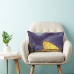 Vintage Science Fiction Aliens on Blue Planet Moon Lumbar Pillow