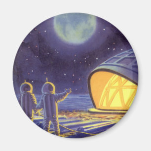 Vintage Science Fiction Aliens on Blue Planet Moon Magnet