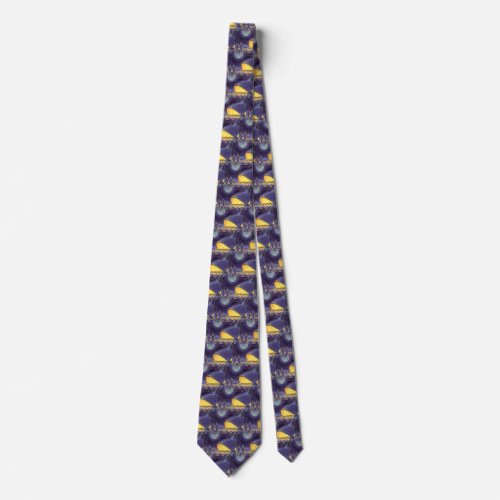 Vintage Science Fiction Aliens on Blue Planet Moon Neck Tie