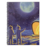 Vintage Science Fiction Aliens on Blue Planet Moon Notebook