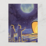Vintage Science Fiction Aliens on Blue Planet Moon Postcard