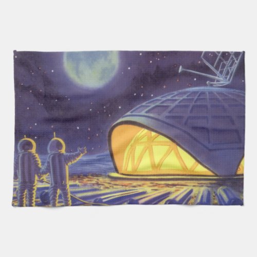 Vintage Science Fiction Aliens on Blue Planet Moon Towel