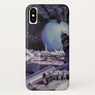 Vintage Science Fiction, Aliens on Moon in Space iPhone X Case