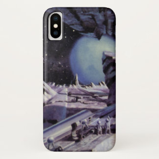 Vintage Science Fiction, Aliens on Moon in Space iPhone X Case