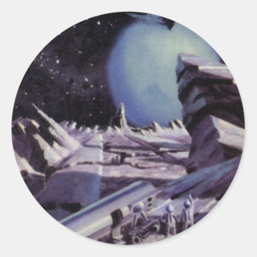 Vintage Science Fiction Aliens on Moon in Space Classic Round Sticker