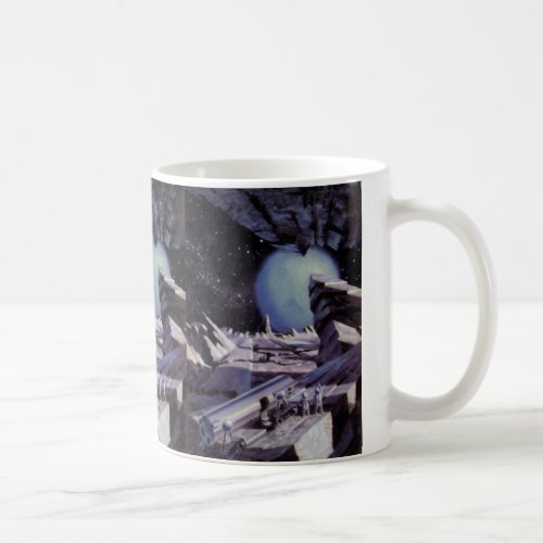 Vintage Science Fiction Aliens on Moon in Space Coffee Mug