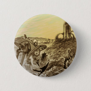 Vintage Science Fiction Aliens Planet Construction Button