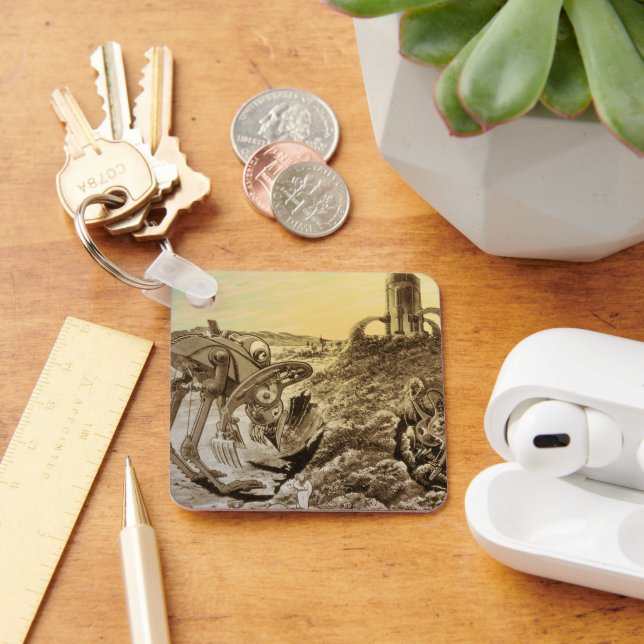 Vintage Science Fiction Aliens Planet Construction Keychain (Desk)