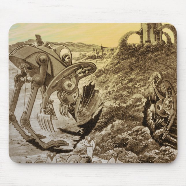 Vintage Science Fiction Aliens Planet Construction Mouse Pad (Front)