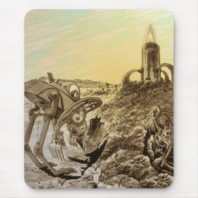 Vintage Science Fiction Aliens Planet Construction Mouse Pad (Front)