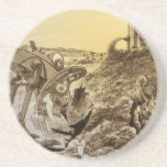 Vintage Science Fiction Aliens Planet Construction Sandstone Coaster