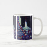 Vintage Science Fiction Aliens Wave to Rocket Coffee Mug